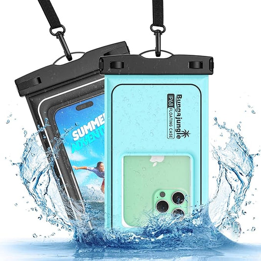 Waterproof Phone Pouch - 2 Pack IP68 Floating Waterproof Phone Case, Dry Bag Beach Cruise Essentials with Adjustable Lanyard for iPhone 16 Pro Max / 15 Pro/Galaxy S24 S23 (Black and Blue)