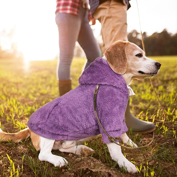 Dog Sweater,Dog Hoodies,Warm Fuzzy Fleece Sweatshirt with Hood & Pocket,Leash Hole,Cozy Cold Weather Pet Clothes Sweater for Small,Medium,and Large Dogs(Purple,XL)
