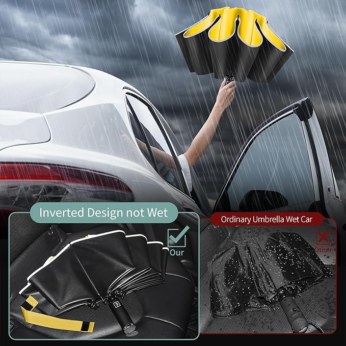 Seniny Travel Umbrella with Carabiner Handle, Windproof Large Umbrellas for Rain with Dual-Rib Structure, Portable Compact Umbrella with Reflective Strip, Car Backpack UV Umbrellas for Sun Protection