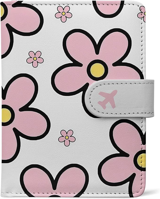 Passport Holder, Travel Wallet Cover with Pen Loop | Cute RFID Blocking Leather Case with Magnetic Closure for Travel Essentials-Posy