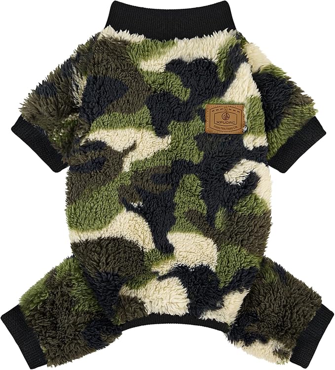 XPUDAC Dog Sweater, Dog Winter Clothes for Small Medium Dogs Girl Boy Fleece Doggy Pajamas for Winter Christmas, Camouflage, Large
