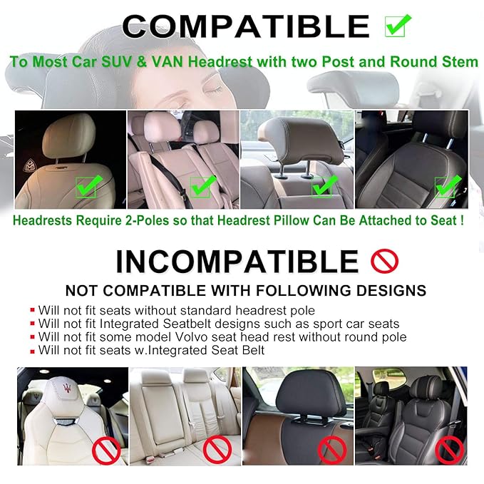 JZCreater Car Seat Headrest Pillow, Head Neck Support Sleeping Travel Seat Pillow with Cushion Foam,Premium Seat Head Pillow,360 Degree Adjustable Long Trip Rest Headrest Pillow for Kids Adult, Beige