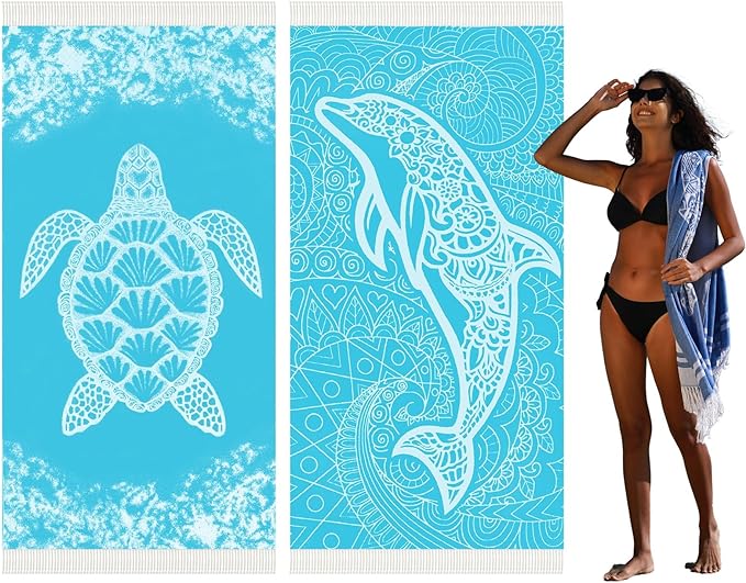 2 Pack Turkish Beach Towel Quick Dry Absorbent Cotton Lightweight Thin Bathroom Bath Pool Swim Towels Extra Large Oversized Sand Free Towel Beach Accessories Essentials Stuff Cloud Adults Gift