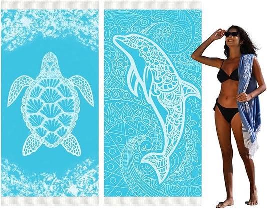 2 Pack Turkish Beach Towel Quick Dry Absorbent Cotton Lightweight Thin Bathroom Bath Pool Swim Towels Extra Large Oversized Sand Free Towel Beach Accessories Essentials Stuff Cloud Adults Gift