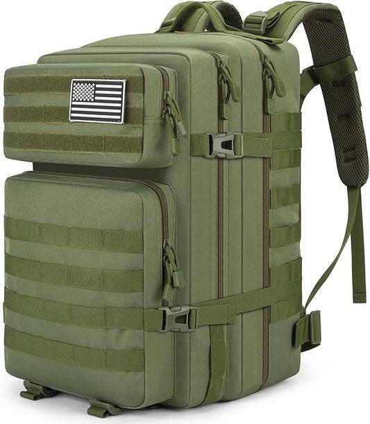 Tactical Backpack 45L Military Rucksack, Water Resistant MOLLE Assault Pack, Large 3 Day Bug Out Bag for Men & Women, Durable Outdoor Gear for Hiking, Camping, Hunting, Travel (ArmyGreen)