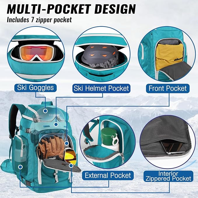 Ski Boot Bag, 65L Durable Travel Backpack, 1680D Nylon Waterproof Snowboard Boot Bag, Skiing and Snowboarding Travel Luggage for Helmet, Goggles, Gloves, Outerwear & Accessories