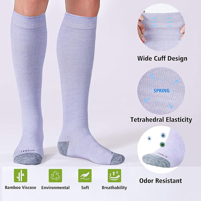 LEVSOX Viscose Made from Bamboo Compression Socks for Pregnant Women 20-30 mmHg Knee High Cute Mens Supports Socks for Travel