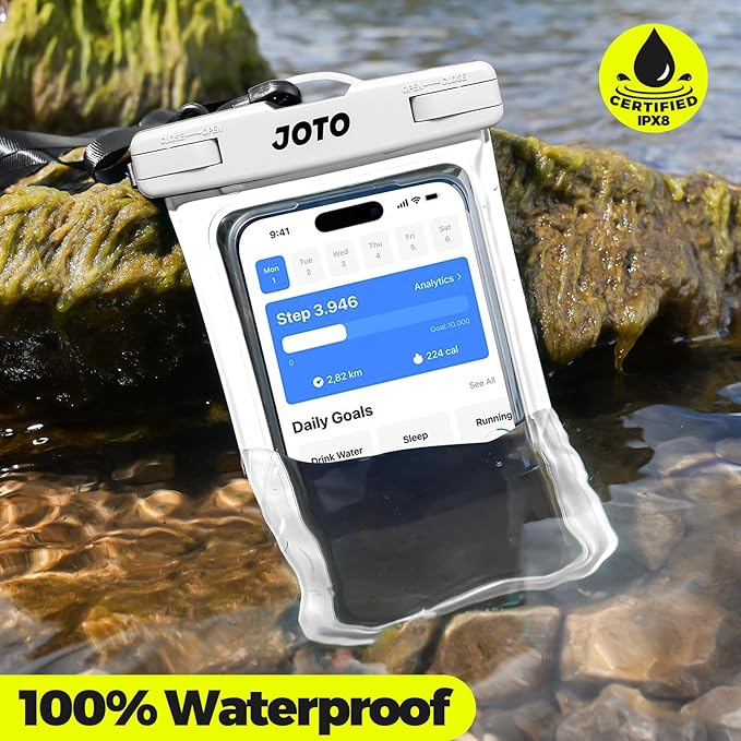 JOTO Up to 7" Universal Waterproof Phone Case for iPhone 17 Air 16 15 14 13 12 11 Plus Pro Max, IPX8 Cellphone Dry Bag XR X SE, Galaxy S23 S22 S21 S20+ S20 S10 Plus Note, Pixel -White