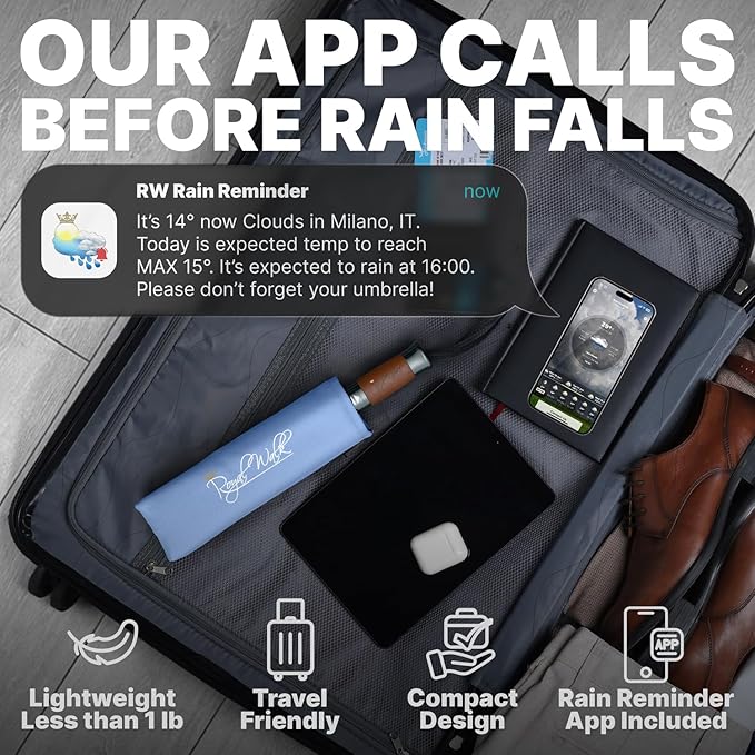 Royal Walk Windproof Folding Travel Umbrella Compact and Strong Luxurious Real Wood Handle Automatic Open Close Vented Double Canopy for Men and Women