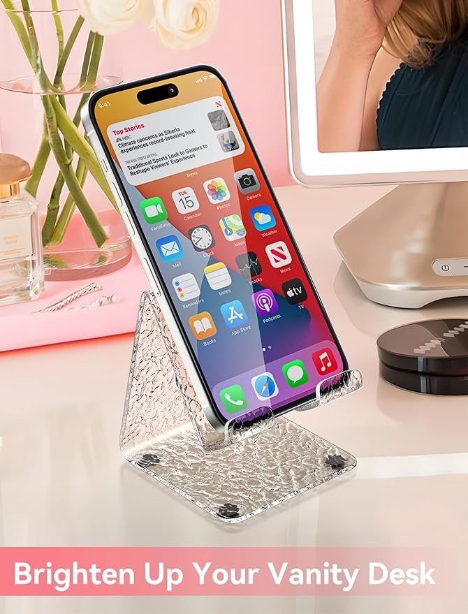 TOPGO Acrylic Cell Phone Stand, Clear Phone Holder for Office Desk, Vanity, Kitchen Counter, Bedside Table, Compatible with iPhone 17 16 15 14 13 12 11 Pro Max Plus/Smartphones/iPad/Switch/Kindle