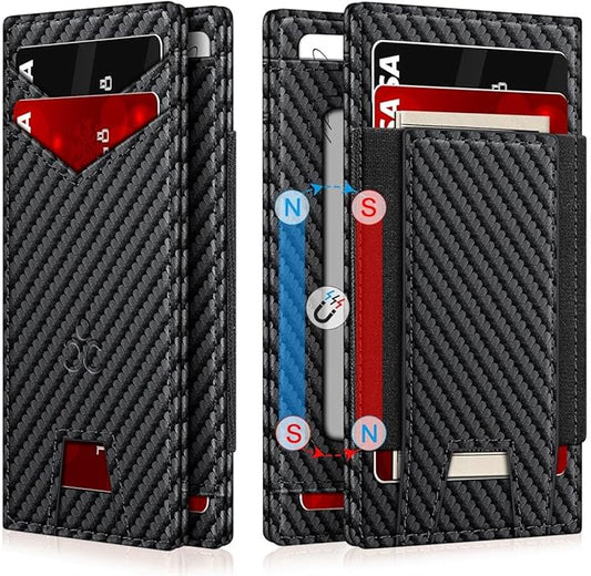 Wallet for Men Slim Leather Wallets for 9-13 Cards, RFID Blocking Thin Card Holder Wallet with ID Window & Stretchable Cash Slot, Minimalist Bifold Small Wallet for Front Pocket, Birthday Gift for Men