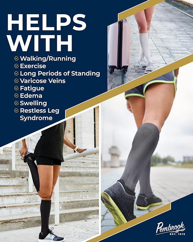 Pembrook 3 Pairs Compression Socks 20-30 mmHg - Compression Socks for Women and Men | Running, Athletic, Travel, Nurses