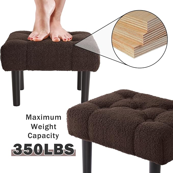 HOUCHICS Fur Padded Foot Stool, Small Ottoman Foot Rest with Wooden Legs,Modern Rectangle Chair Foot Rest Foot Step Stool for Living Room, Couch, Desk(Brown)