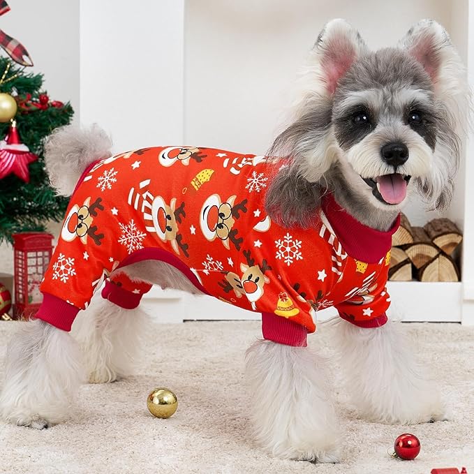 XPUDAC 4 Pack Christmas Dog Pajamas Comfy Dog Clothes for Small Medium Dogs Girl Boy Holiday Pet Outfit Puppy Onesie Cat Pjs Jammies, S