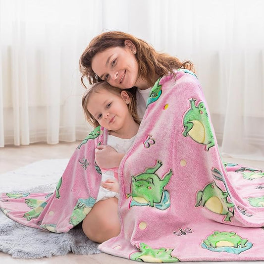 Frog Gifts for Girls Women Glow in The Dark Blanket Cute Frog Throw Blanket Pink Frogs Stuff Birthday Decorations 40"x50"