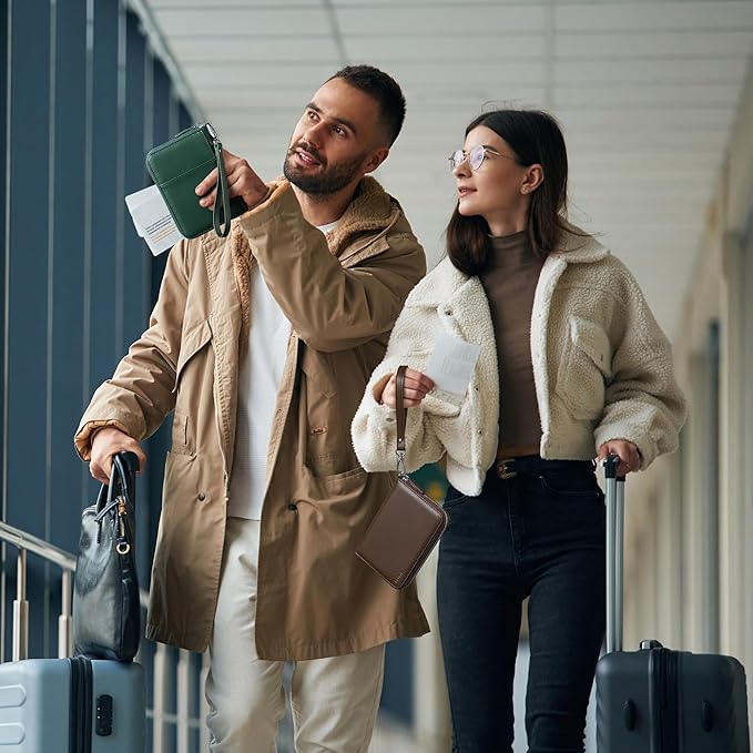 VULKIT Passport Holder for Travel with Airtag Slot, Premium Nappa Leather, RFID Blocking, Zipper Closure with Wrist Strap, Travel Document Organizer