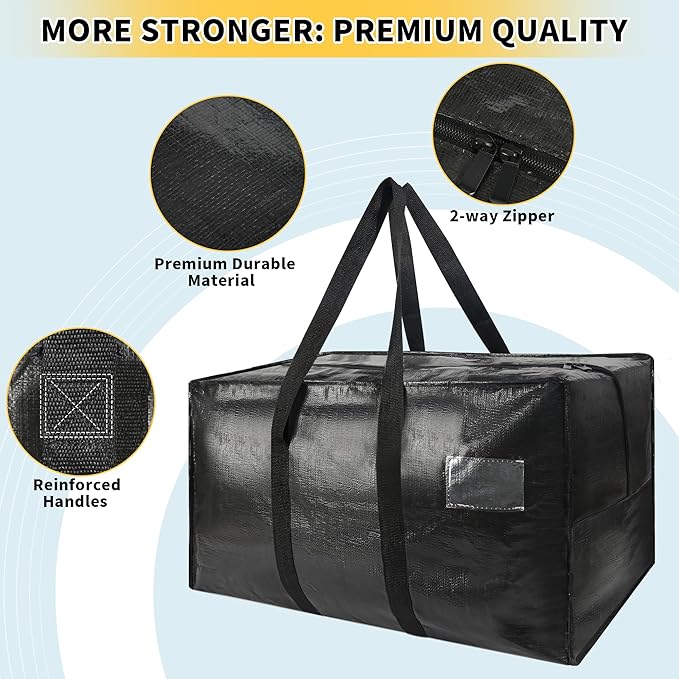 Heavy Duty Extra Large Moving Bags,121 Gallon Jumbo Packing Bags,Huge Moving Storage Bags with Strong Zippers & Carrying Handles,Reusable Big Moving Storage Totes for College Dorm Travel 1Pack