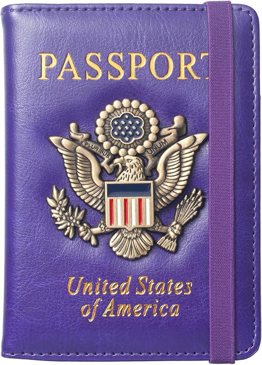 Passport Holder for Travel Women, RFID US Passport Cover Wallet Case, Leather Travel Wallet RFID Blocking, Waterproof Document Protector for Traveling Accessories-Purple