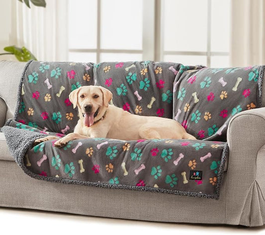 Luciphia Waterproof Pet Blankets for Couch Sofa Bed Cover Cat Liquid Pee Proof Washable Soft Fluffy Large Dog Blanket Reversible Furniture Protection Puppy Grey Bone Thicken Large（65" x 57"）