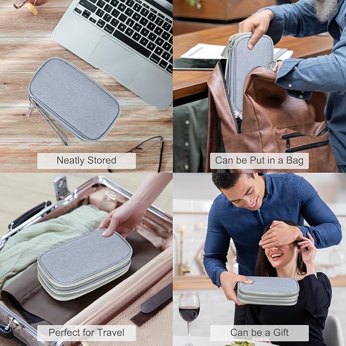 FYY Electronic Organizer, Travel Cable Organizer Bag Pouch Electronic Accessories Carry Case Portable Waterproof Double Layers All-in-One Storage Bag for Cable, Charger, Phone, Earphone Light Grey