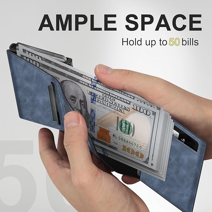 GAOCHALE Wallet for Men Pop up Card Holder, Smart, Slim, Minimalist Design for Front Pocket, Premium RFID Blocking, 10-14 Card Capacity | ID Window | Cash Slot(Gradient Blue)