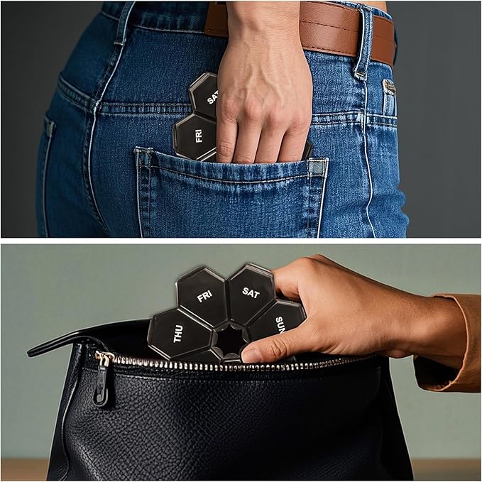 7-Day Weekly Pill Organizer and Daily Vitamin Case - Pill Box for Medication Management (1Pack Black)