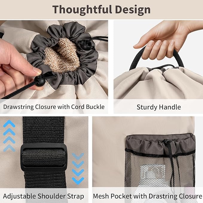 Laundry Bag Backpack with 3 Sizes Mesh Wash Bags and Shoulder Straps Foldable Clothes Hamper Bag with Drawstring Closure for College, Apartment, Laundromat (Grey)