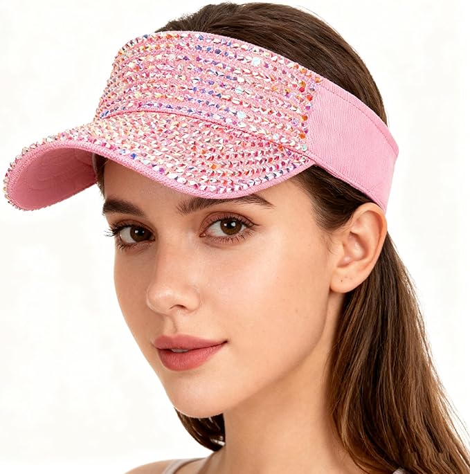 Bling Shiny Rhinestone Sports Sun Visor Hat for Women Summer Adjustable Breathable Beach Visor Caps Running Golf Sun Hat
