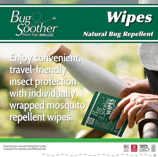 Bug Soother Wipes (100 ct) - Natural Insect, Gnat and Mosquito Repellent & Deterrent - 100% DEET-Free Safe Bug Wipes for Adults, Kids, & Pets - Made in USA