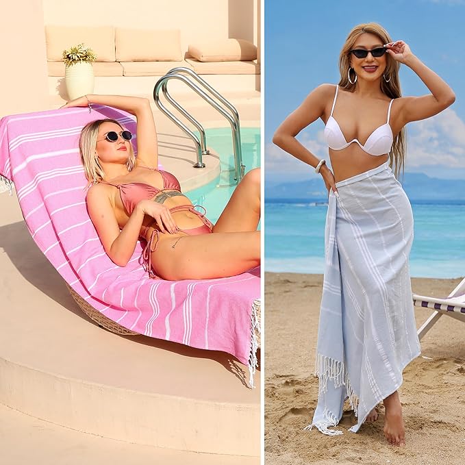 Beach Towel 2 Pack, Sand Free Oversized 39 x 72, Turkish Quick Dry Towel, Lightweight Pool Travel Towel, Cool Beach Essentials Super Absorbent