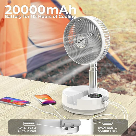 20000mAh Battery Operated Camping Fan - 112Hrs Rechargeable Oscillating Table Fan with Light & Timer, 8 Speeds Portable Travel Fan for Cruise RV Trip, Hurricane Power Outage (8" with Case)