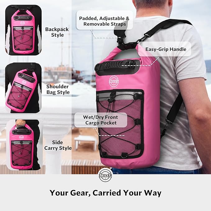 STOVER 5/10/25/30/40/55L Waterproof Dry Bag- Roll-Top Backpack w/Phone Case- Kayaking, Hiking, Camping, Boating- Men/Women