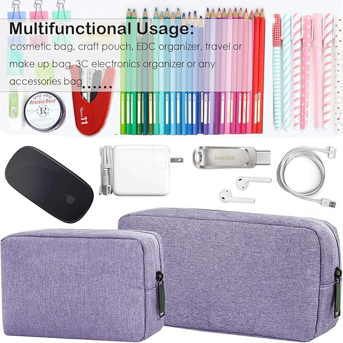 Electronic Organizer Travel Case, Electronic Accessories Storage Bag, Portable Waterproof Cable Organizer Bag for Laptop Charger Mouse, USB, Cord, Power Bank, Earphone, Pen(Small+Big,Purple)