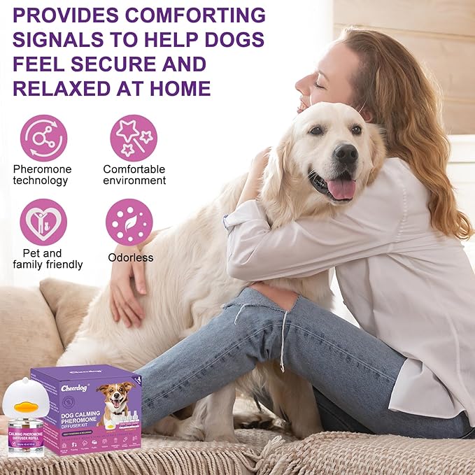 Cheerdog Dog Calming Pheromone Diffuser, Pet Calming Diffuser for Dog Anxiety Relief 3 Refills,Relieve Separation Anxiety, Stress Barking and Chewing Calm Relaxing (3)