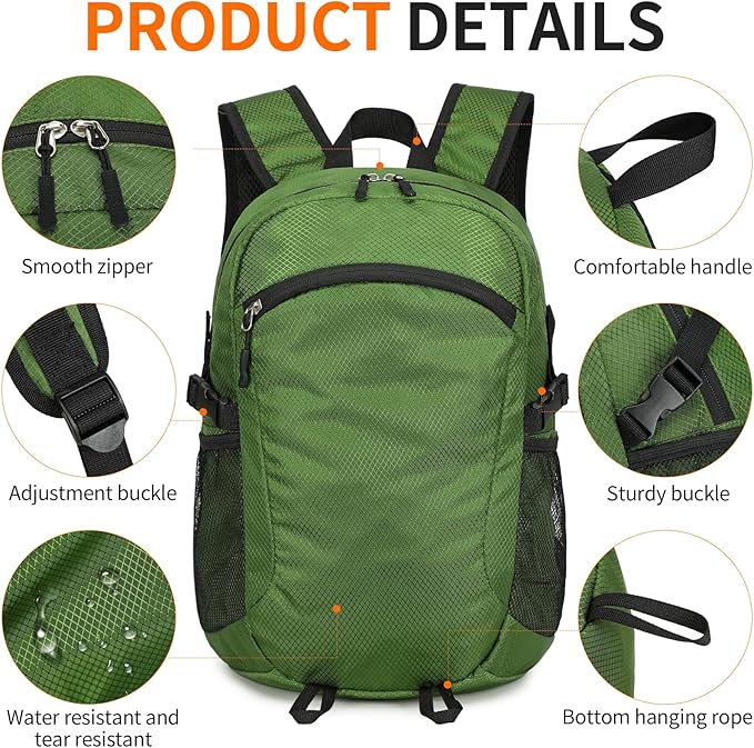 Small Hiking Backpack 15L Travel Lightweight Hiking Packable Daypack Water-Resistant Foldable Backpacks for Women Men Camping