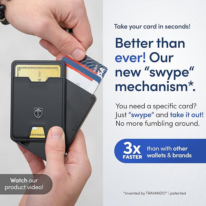 TRAVANDO Swype Slim Wallet for Men Metal RFID Blocking Mens Wallet Card Case (With AirTag* Pocket)