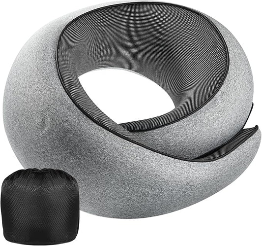 Neck Pillow Airplane,100% Pure Memory FoamTravel Neck Pillow Travel Neck Support Ergonomic &Portable Design Best for Sleeping Plane Car Train Office Flight (Small Grey)