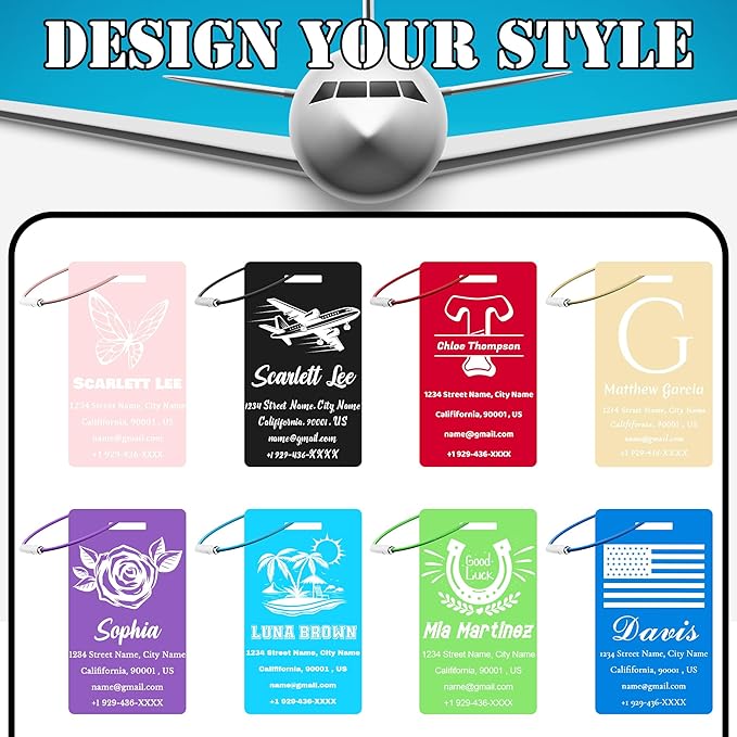 4 PCS Personalized Luggage Tags for Suitcases, Custom Aluminum Luggage Tags for Bags and Backpacks, Waterproof & Heavy Duty Personalized Metal Name Tags for Travel (Purple)