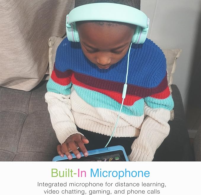 MEE audio KidJamz KJ55 Personalized USB-C Safe Listening Wired Headphones for Kids with Custom LED-Backlit Design, Volume Limiter, & Microphone for iPhone 15, iPad, & USB Type C Devices (Mint)