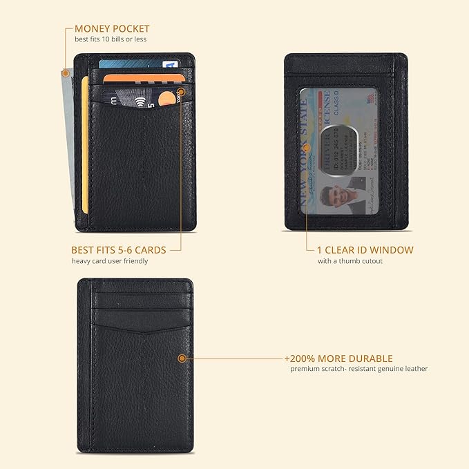 Oak Leathers Leather Slim Minimalist Wallet for Men & Women RFID Front Pocket Leather Card Holder Wallets