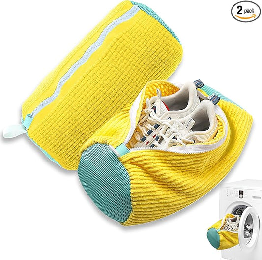 2Pcs Shoe Washing Machine Bag, Quick & Easy Cleaning, Laundry Shoe Bag for Washer and Dryer, Cleaning Bag for Sneaker & Most Shoe Types and Sizes (Yellow)
