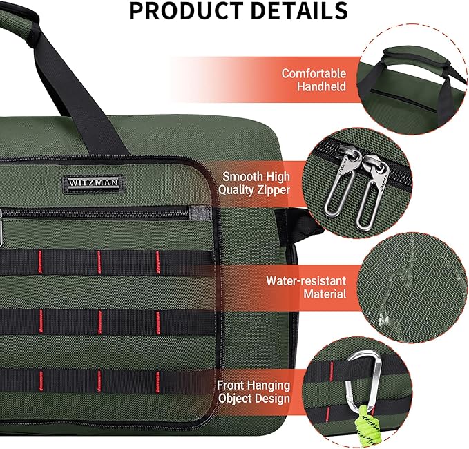WITZMAN Foldable Duffle Bag for Travel 65L Lightweight Packable Duffel Bag with Shoes Compartment Overnight Bag for Men Women (B697 Army Green）