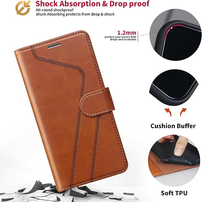 CIVICASE for iPhone 17 Wallet Case,PU Leather Flip Case RFID Blocking Credit Card Holder Folio Magnetic Stand TPU Shockproof Cover Compatible with iPhone 17, Brown