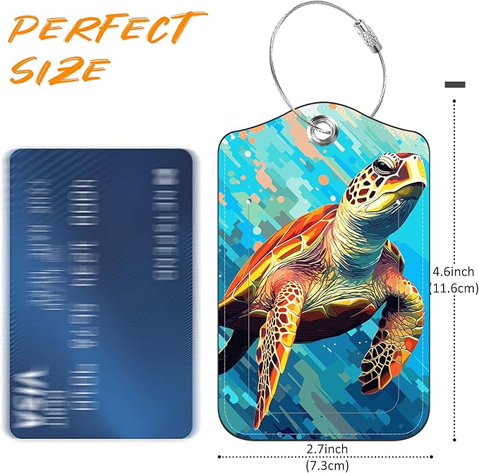 Sea Turtle Luggage Tag for Suitcase 2 Pack Leather Luggage Tag with Privacy Flap Name ID Label and Metal Loop for Women Men Travel