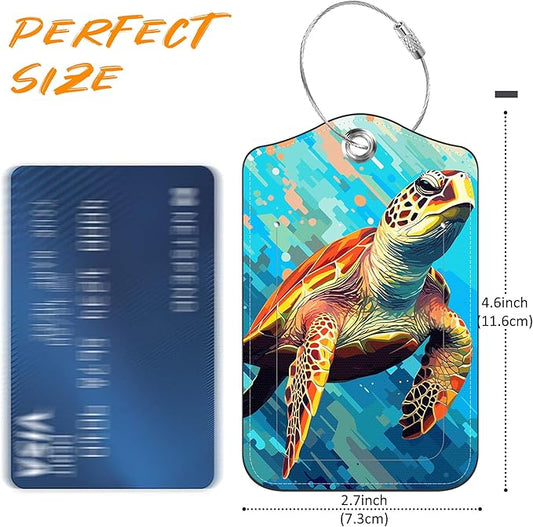 Sea Turtle Luggage Tag for Suitcase 2 Pack Leather Luggage Tag with Privacy Flap Name ID Label and Metal Loop for Women Men Travel