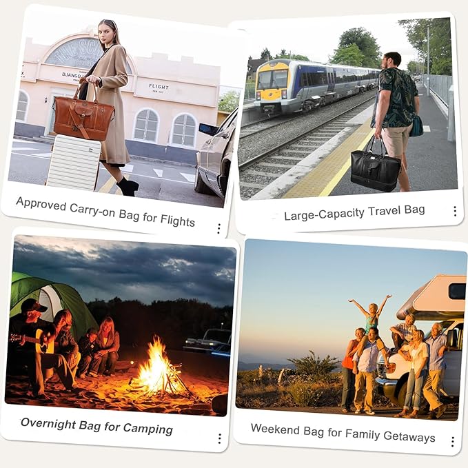 weiatas Faux Leather Travel Duffel Bag for Women Men, Large Weekender Overnight Bag with Shoes Compartment, Waterproof Carry On Bag Travel Tote Bag Gym Bag with Luggage Strap (Brown)