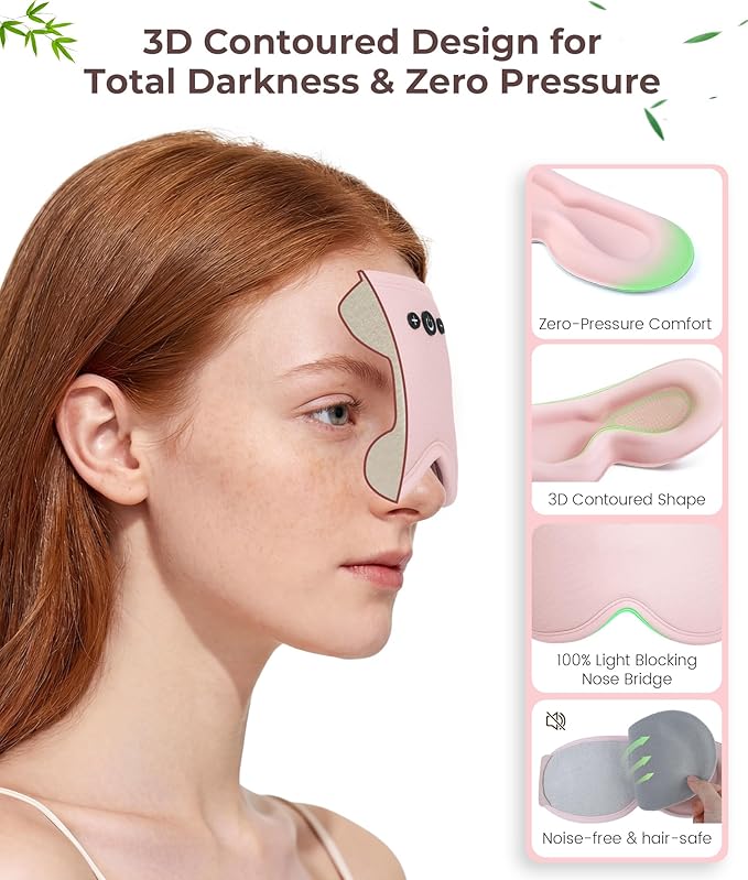 MUSICOZY Bamboo 3D Bluetooth Sleep Mask Headphones, Ultra-Soft Bamboo Fiber Wireless Sleep Headphones, Ultra-Thin Speakers, Double-Layer Detachable Eye Mask for Side Sleepers, Gifts for Men Women