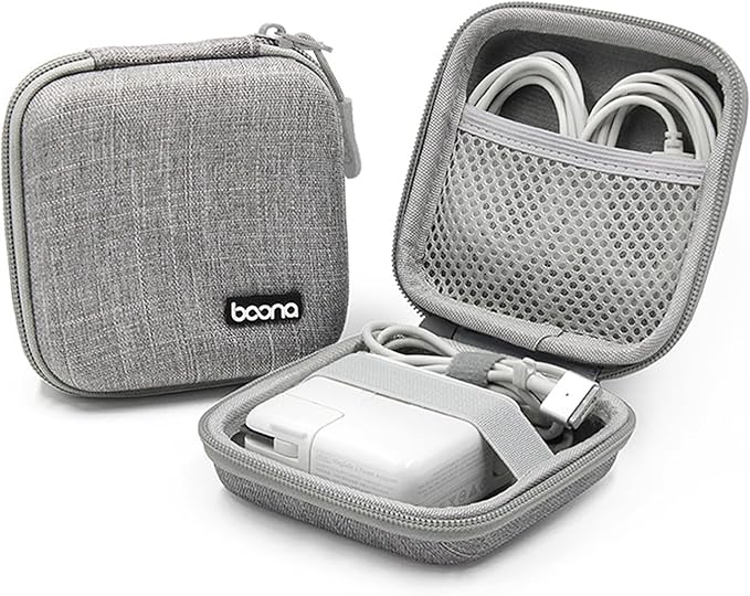 Charger Case for Macbook, Portable Tech Electronic Organizer Bag, Travel Storage Pouch for Laptop Accessories, MacBook Power Adapter, Charging Cords, USB, Power Bank (Grey-Oxford, M)