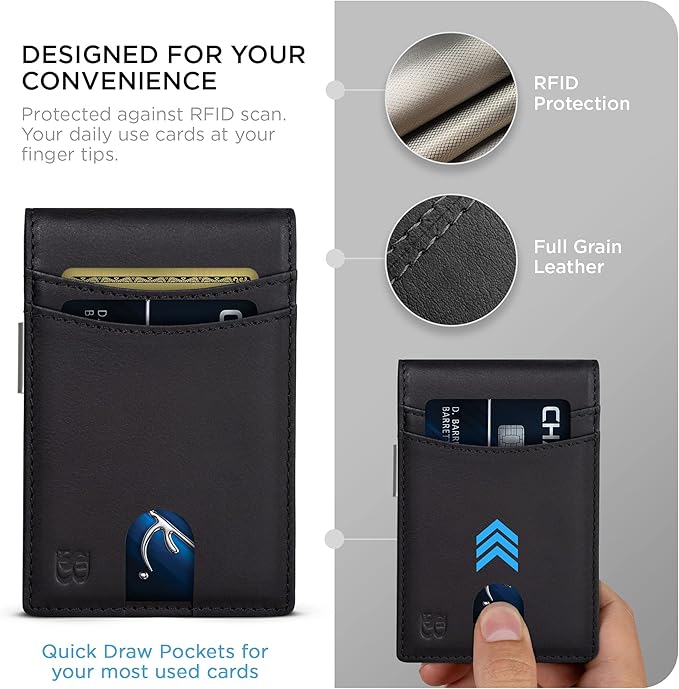 SERMAN BRANDS Mens Money Clip Wallet. RFID Blocking Slim Front Pocket Wallets for Men, Full Grain Leather RFID Minimalist Card Holder | RFID Blocking, Slim, Front Pocket, RFID, Minimalist, Card Holder