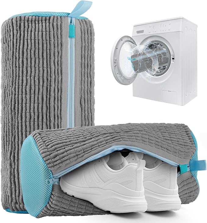 2Pcs Shoe Washing Machine Bag,Deep Clean Reusable Shoe Cleaning Bags,Laundry Shoe Bag for Washer and Dryer Includes 2 Storage Dust Bags for Shoes,Gym,Tennis,Sports 2 Sneaker Washing Machine Bag Grey
